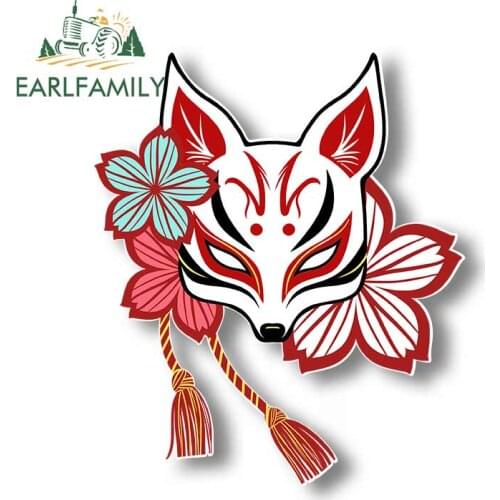 EARLFAMILY 13cm x 11cm Japanese Fox Mask Auto Car Stickers and Vinyl Car Body Bumper Occlusion Scratch Decals DIY Car Wrap