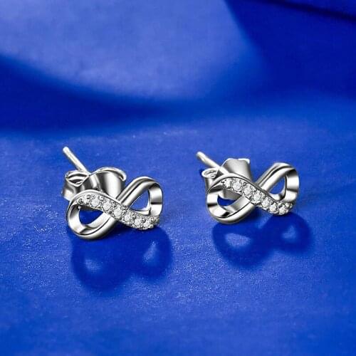Cute Female Small Infinity Stud Earrings 100% Real 925 Sterling Silver Gold Earrings For Women Vintage Wedding Jewelry