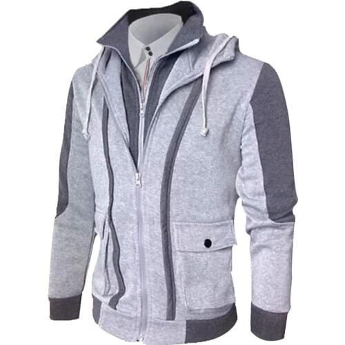 Casual Men Jackets Coats Winter Thick Warm Zipper Hooded Jackets Fake Two Pieces Sports Sweatshirt Coat Jacket Mens Clothing