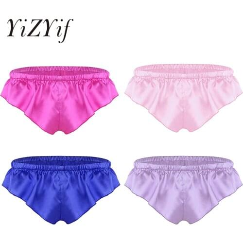 Jockstrap men Lingerie G strings thong men Shiny Soft Satin Sissy Panties High Cut Bikini Thong Briefs Underwear gay underwear