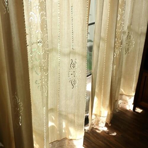 American vintage finished curtain cotton linen grogram 100% rod curtain hook needle for the living room