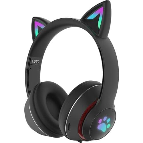 Original Bluetooth Headset Headphone Flash Light Cute Cat Ear Wireless Mic Led Kid Girl Gift Stereo Music Helmet Phone Headset