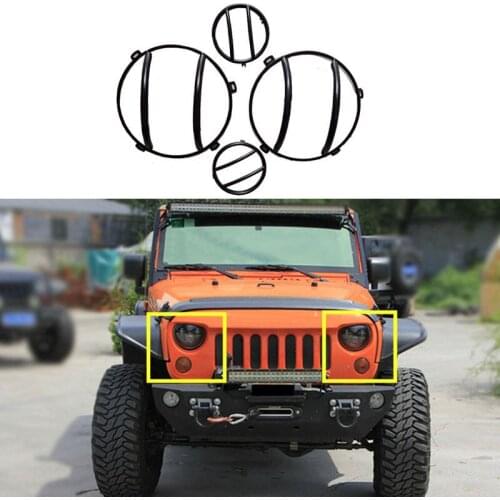 YAQUICKA 2PCS Front Fog Lights Lamps Turn Signal + 2PCS Headlight Cover Trim Styling Fit For Jeep Wrangler 2007-2015