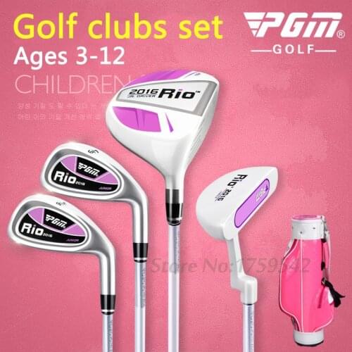 PGM Genuine Childrens Golf Club Full Set with Bag 1# Wood/#7 Iron/PW Short/Putter Ages 3-12 Boy Golf Putter Graphite Shaft