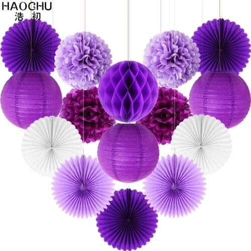 15pcs/lot Hanging Paper Lantern Decorative Tissue Paper Fan Pompoms Flower Honeycomb Ball Birthday Party Nursery DIY Decorations