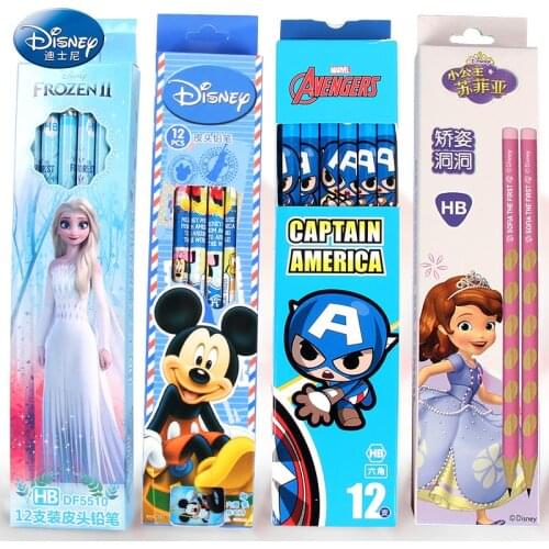 Disney Ice Princess HB Writing Pen 12 Boxed Eraser Pencil HB Wooden Pole Pencil Office Painting School Supplies Gift