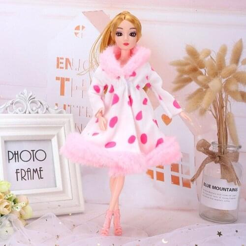 Long Sleeve Soft Fur Coat Tops Dress Winter Warm Casual Wear Accessories Clothes For Barbie Doll Kids Toy