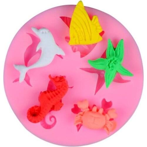 Fondant Chocolate Moulds 3D Dolphin Crab Fish Seahorse Starfish Silicone Mold for cake decorating tools baking accessories