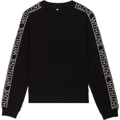 Patads French womens spring and summer round neck Pullover long sleeve letter sticker sweater tosko