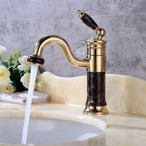 Vidric Basin Faucet Gold Crane Brass Jade Body 360 Degree Swivel Bathroom Basin Faucet Deck Mount Counter top Water Mixer Tap