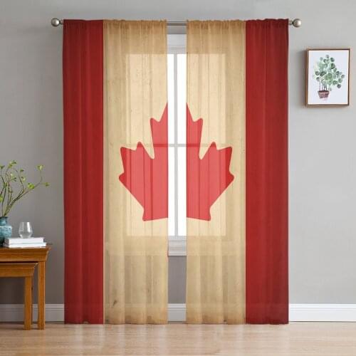 Canada Flag Vintage Texture Tulle Sheer Window Curtains for Living Room Kitchen Children Bedroom Voile Hanging Curtain
