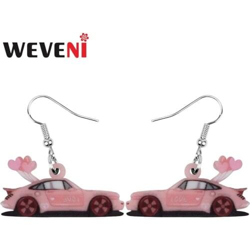 WEVENI Acrylic Valentines Day Love Balloon Sports Car Earrings Drop Dangle Jewelry For Women Girl Teen Kid Charm Gift Accessory