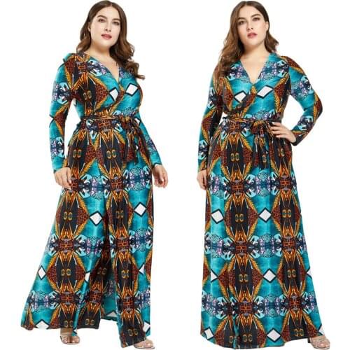 Boho Plus Size Women Printed Floral Loose Maxi Dress Muslim Abaya Irregular Holiday Beach Wrap Slit Belted Long Dress Sundress