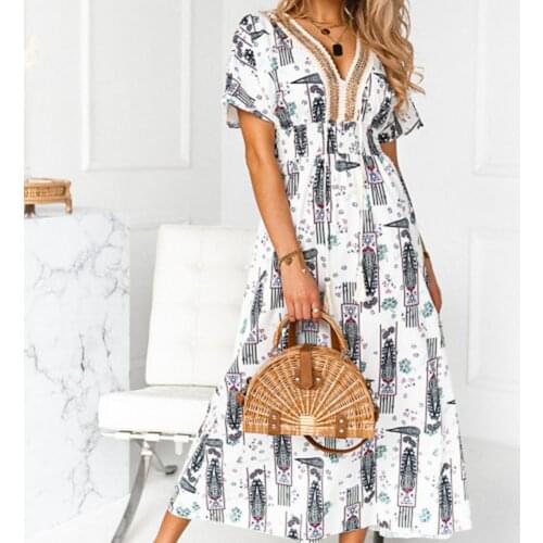 Women Dress V Neck Paisley Print Waist Tight Short Sleeve Long Dress Streetwear Plus Size Summer Womens Clothing женское платье