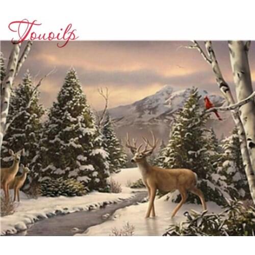 Bricolage motif de cerf d'hiver, kit complet en diamant, perceuse carrée, broderie de diamant, strass, décor mural, travail à la
