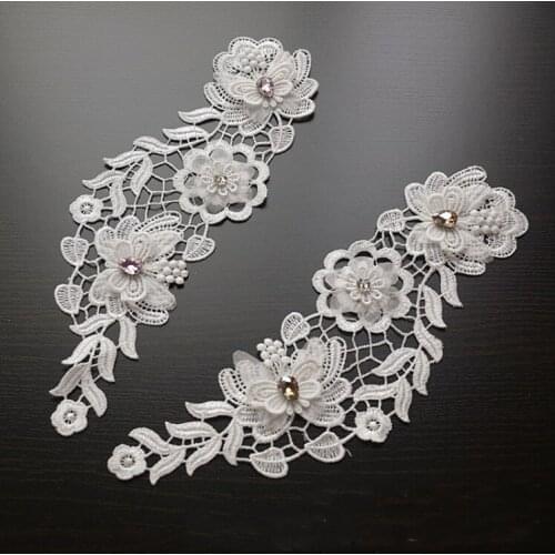1Pair 26*10CM Handmade Crystal Lace Applique Venice Embroidered 2 Layers Flower DIY For Wedding Dress Bridal Gown Veil Trims