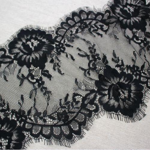 1pcs=3yards,3yard/lot 22cm mesh eyelash lace trim flower pattern black and white skirt dress clothes patchwork material X370