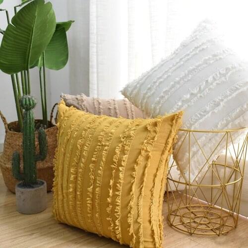 2pcs Cushion Cover Floral Tassels Pillowcase Yellow Ivory Grey Cotton Pillow Cover 45x45cm Lumbar Pillow Home Decoration Sofa