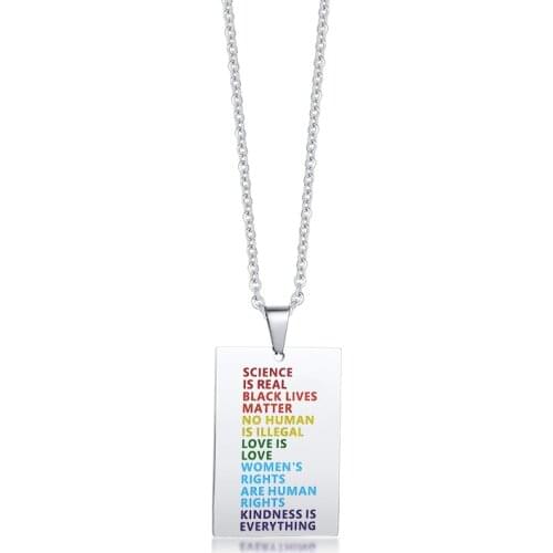 2021 LGBT Trendy Rainbow Corroded Stainless Steel Colorful English Square Brand Creative Pendant Necklace Suitable For Couples