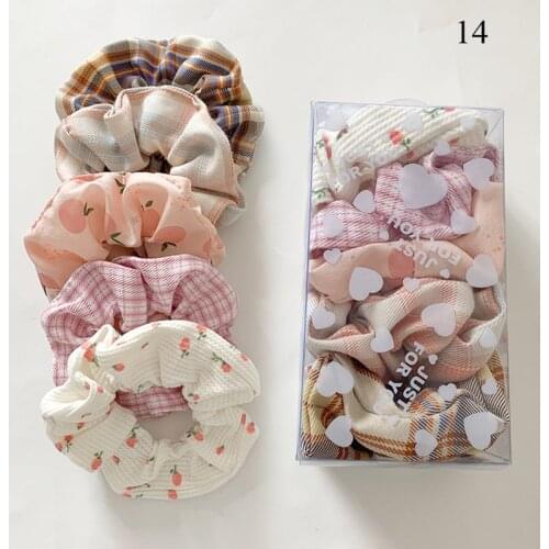 5/6/7/8 Pcs of Pack Women Elastic Hair Bands Headband Set Daisy Flower Print Girls Silky Scrunchie Cute Hair Ties Headwear Gum