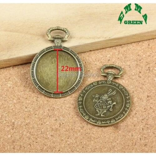 Base Setting Glass Cabochons Pendant Blanks Setting Alice Rabbit Embossed Frame Cameo Fit Round 22 mm for DIY Jewelry