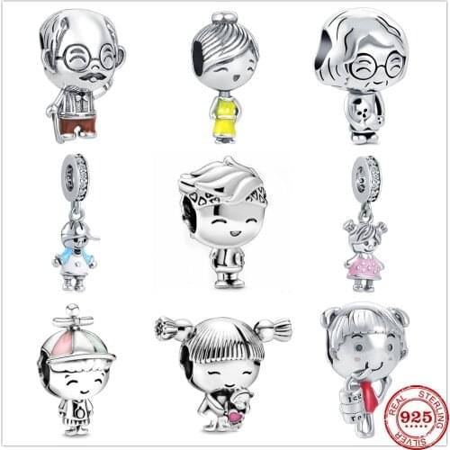 New 925 Sterling Silver Boy Girly Grandparents Pendant Bead Charm Fit Original Pandora Bracelet For Women DIY Jewelry Gift