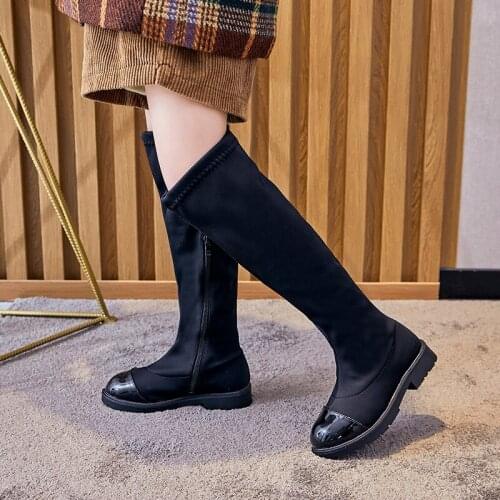 Black Girls Shoes High Boots Autumn Winter Childrens Elastic Cloth Boots Waterproof Chic Hot Snow Boot Warm 23-37 All-match Hot