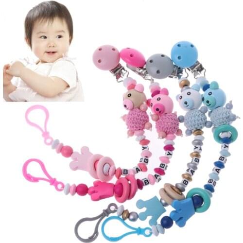 Baby Pacifier Clip Chain Infant Boys Girls Cute Cartoon Bear Letters Toys Teether Pacifier Chain Holder Baby Nipple Feeding #415