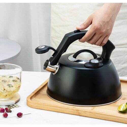 HOT SALE 2.5L Black Whistling Tea Kettle Stainless Steel Water Pot Tea Kettle With Thermometer Indicating Water Temperature