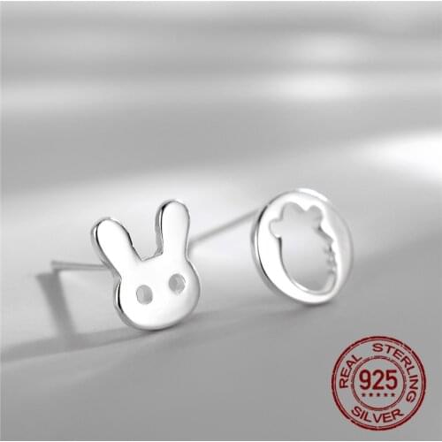 INEFFA 100% 925 Solid Real Sterling Silver Jewelry Fashion Cute Hollow Animal Rabbit Radish Stud Earring Women Gift for Girl