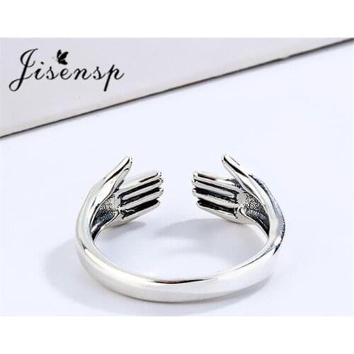 Jisensp Unique Hug Hands Rings for Women Men Adjustable Open Cocktail Ring Wedding Couple Rings Mothers Love Fashion Jewelry