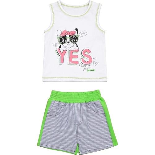 Kids Short Pants Set, Sleeveless Round Neck Vest Elastic Head Stripe Pattern Shorts for Summer