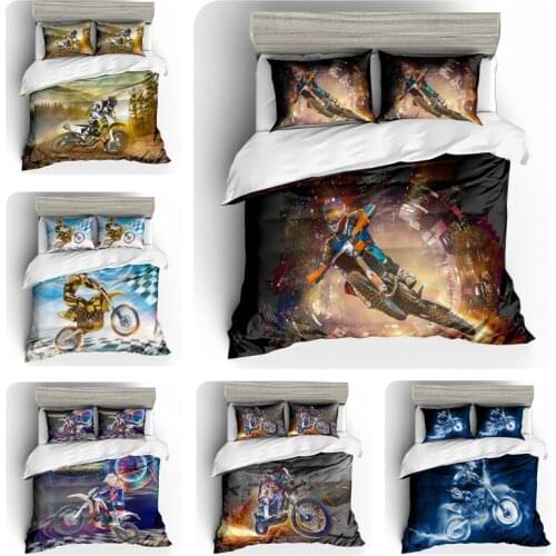 Motorcycle 3D printed Extreme sport bedding set Twin queen duvet cover with pillowcase for kids room boys comforter bedding sets