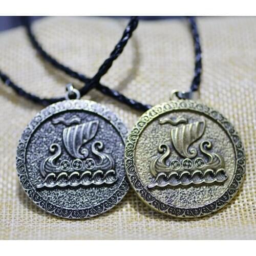 LANGHONG 10PCS Viking Battlefiled Boat Necklace Viking Amulet Necklace for Women and Men Talisman Jewelry
