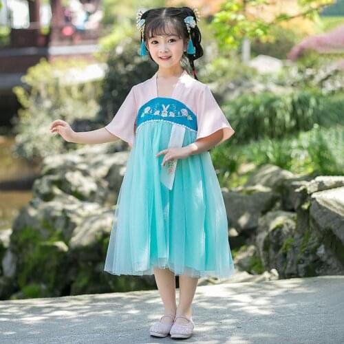 Summer Girls Chinese National Style Princess Cute Dresses Baby Traditional Tang Dynasty Dress Girl Short Sleeve Fashion Clothes