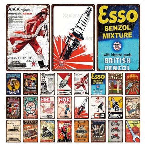 Retro Decor Plate Metal Auto repair Motor Oil Gas Service Iron Plates Garage Pub Club Home Wall Art Painting Posters Tin Sign