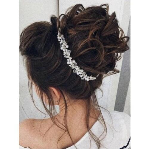 Trendy Tiara Wedding Hair Jewelry Crystal Handmade Hair Accessories Female Headdress Prom Hairband Silver Pearl Bridal Headbands