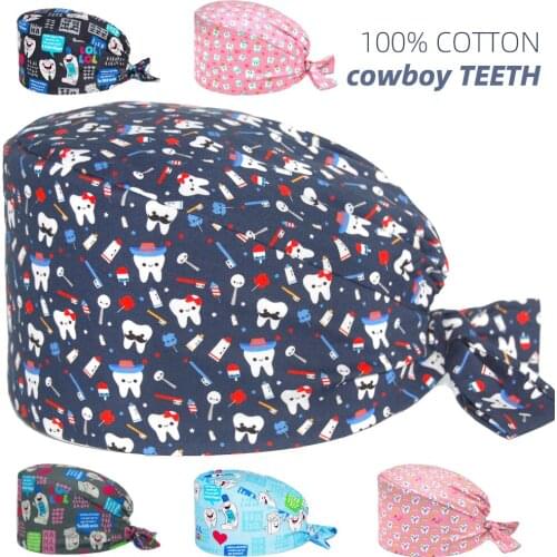 The New Breathable unisex cartoon printing Protect your oral tooth Scrub cap beauty salon Pet work Laboratory cap Scrub hat