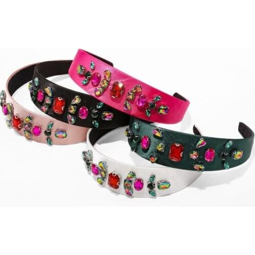 Women Baroque Rhinestone Hairband Crown Statement Handmade Hair Bands Red Crystal Velvet Wide Hoop Headband Wedding Hair Jewelry