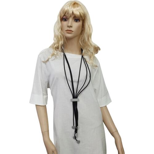 YD&YDBZ Black Leather Tassel Choker Pendants Necklace For Women Punk Style Small Aluminum Round Decoration Necklaces Chain