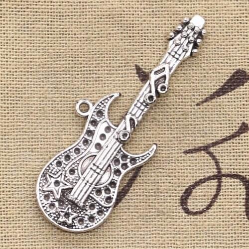 4pcs Charms Musical Guitar 55x22mm Antique Silver Color Plated Pendants Making DIY Handmade Tibetan Silver Color Jewelry