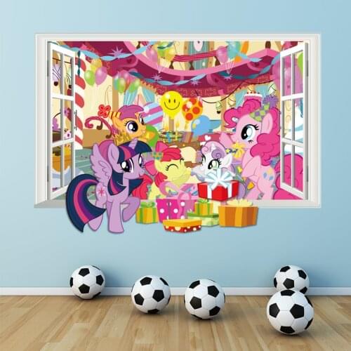 Carton horse birthday party poster 3d window wall decals for kids room decorative stickers diy mural art home decor