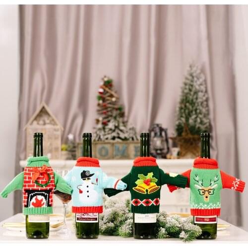 Christmas Decorations Home Decor Knitted Sweater Wine Bottle Cover Xmas Gift Happy New Year 2022