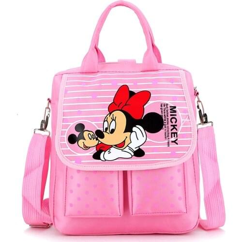 Girl Cartoon Minnie Shoulder Bag Children School Bag Shoulder Double Back Portable Three Use Bag Boys Girls Tutoring Bag