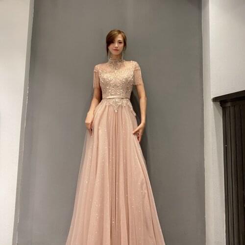 Light luxury dress celebrity wedding evening dresses A-line Beaded 2021 New style Cocktail Formal party High score tulle