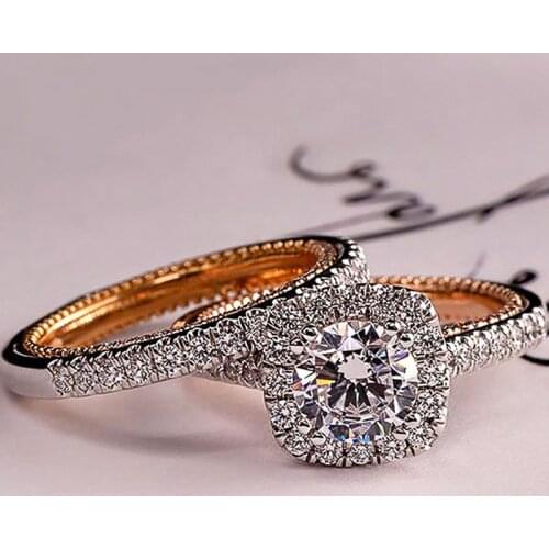 Modyle Hot Sale Wedding Bridal 2PCS/Sets Rings for Women Rose Gold Color Inner Romantic Engagement Proposal Rings for Girlfriend