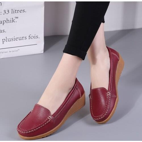 Women Flats Genuine Leather Shoes Wedge Heels Women Loafers Ballet Flat Shoes Platform Spring Summer Chaussures Femme 987