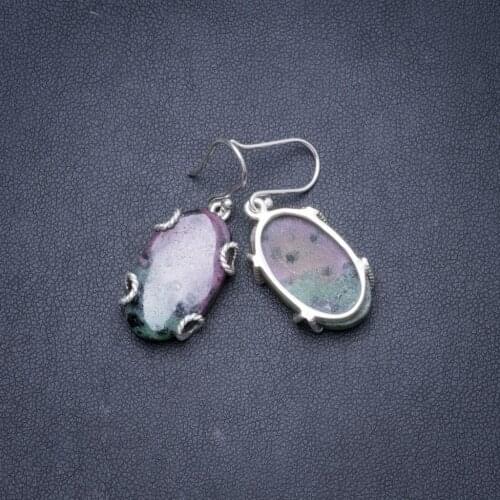 Natural Ruby Zoisite Handmade Unique 925 Sterling Silver Earrings 1.5" Y1738