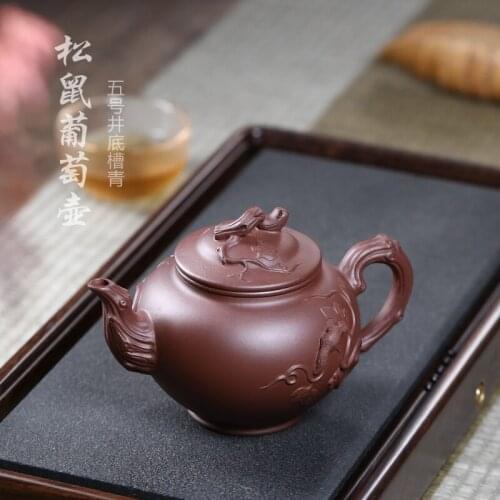 Yixing recommended famous ceramic tea-pot undressed ore purple clay pot squirrel grapes