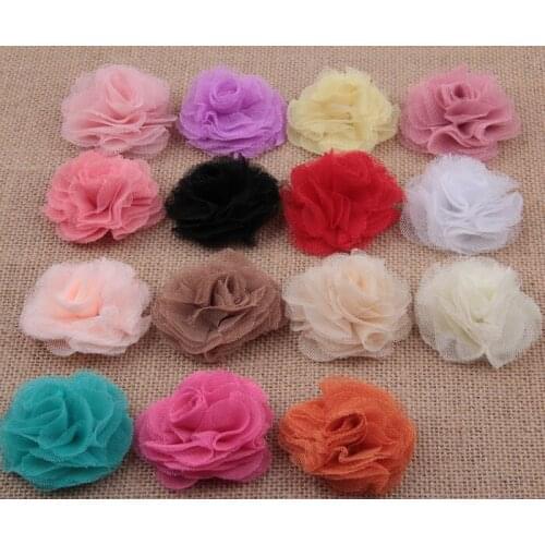 Yundfly 5PCS 2.4" Newborn Mini Shabby Chiffon Flower DIY Hair Accessoreis Fashion Tulle Mesh Flowers For Baby Headband